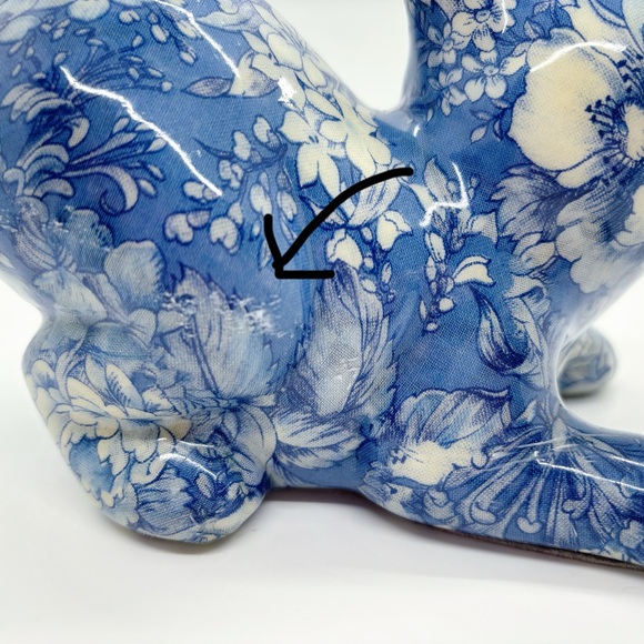 Joan Baker Porcelain Patchwork Vintage Decoupage Blue Floral Ceramic Cat Figure - Picture 12 of 13